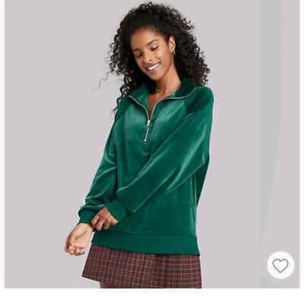 NEW Wild Fable Dark Green 1/4 Zip Velour Tunic Sweatshirt Women’s XSmall